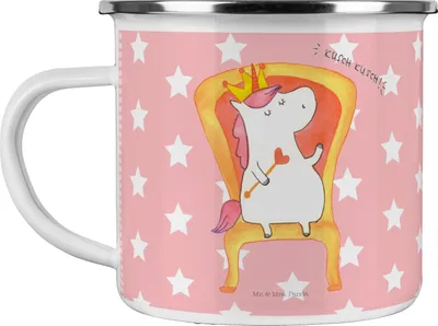 Produktbild von Mr. & Mrs. Panda Emaille Tasse Einhorn König - Rot Pastell - Geschenk, Unicorn, Bundeskanzler, Kaiser, Teetasse, Präsident, Campingtasse, Krone, becher, Pott, Haferl