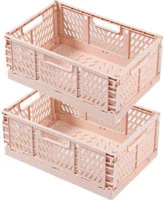 Imagen del producto de Ibenzoa® - Juego de 2 cajas de almacenamiento plegables, color rosa (20 x 15 x 9 cm), fabricadas en plástico ABS, solución compacta para organizar la cocina, el baño y la oficina