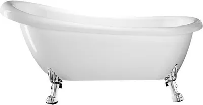 A white freestanding bathtub with claw feet.