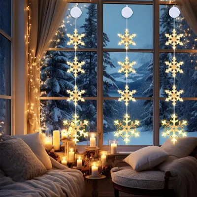 3er-Set LED-Schneeflocken Fensterdeko warmweiß