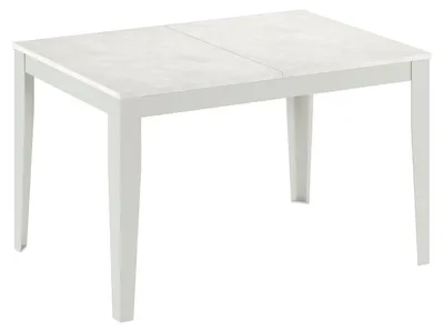 Produktbild von Großer Ausziehtisch aus weißem Zementmelamin mit weißem Metallgestell – Maße 130/290 x 80 x 76 cm – Modernes Design