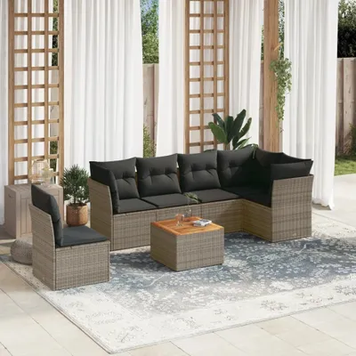 Produktbild von CLORIS 7-tlg. Garten-Sofagarnitur - mit Kissen - Grau Poly Rattan - Gartenmöbelgarnituren LL0000255848