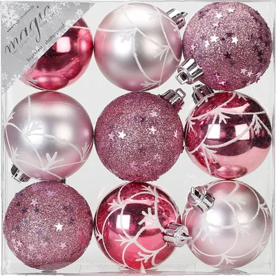 Produktbild von Weihnachtskugeln Dekorierte Kugeln Kunststoff 6cm 9er Set - Rosa Mix