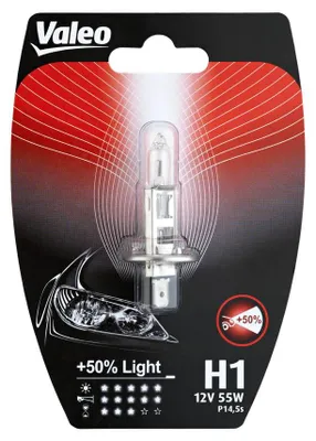 Produktbild von 1x VALEO +50% H1 Glühlampe Fernlicht 12V 55W P14.5s Halogen 032502