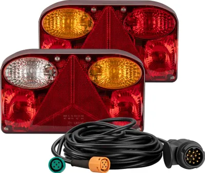Produktbild von Wiltec 2x Anhänger Rückleuchten 12V 13-poliger Stecker mit 5 Funktionen inkl. Kabel (5 m), Adapter für PKW Anhänger mit 5 Funktionen