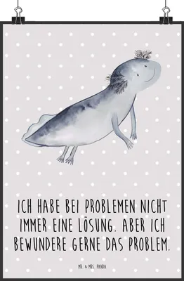 Produktbild von Mr. & Mrs. Panda Bild Axolotl Schwimmen DIN A2 - Grau Pastell - Geschenk, Kunstdruck, Optimistisch, Lurch, Motivation, Plakat, Lurche, wanddeko, drucke, Wandbild