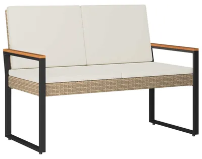 Zdjęcie produktu dla Ławka ogrodowa Beżowy i kremowy 107 x 61 x 80 cm polirattan