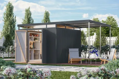 Produktbild von Gartenhaus Metall Metallgerätehaus Metallgartenhaus AURUM 3,5 Metallhaus anthrazit 497x292x239 cm
