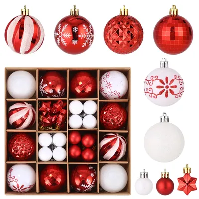 44er Set Weihnachtskugeln rot-weiß, Kunststoff, 6 cm & 3 cm