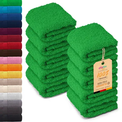 Produktbild von 10er Pack EllaTex Seiftücher 30x30 cm 100% Baumwolle, 500 g/m² Handtücher Set weich saugstark Serie Paris, in Farbe: Grün