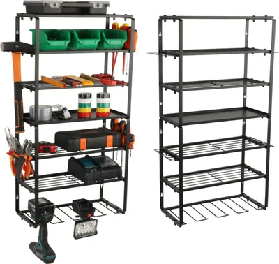 Zdjęcie produktu dla Regał garażowy wiszący organizer metalowy 86x43 cm 6 półek na narzędzia