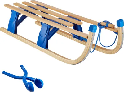 Produktbild von Holzschlitten Jeffrey, klappbar mit Zugseil, Schneeballzange - braun