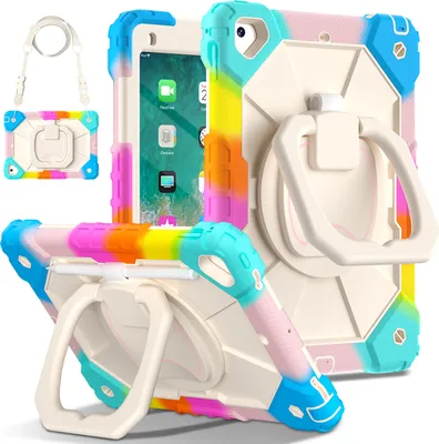 Obrázek produktu pro Pouzdro pro iPad 9,7 6th/5th Gen 2018/2017, odolné přenosné ochranné pouzdro se stojánkem, ručním popruhem a ramenním popruhem Bunt Růžový