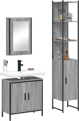 Immagine prodotto di Maison Exclusive - Set di mobili da bagno 3 pezzi grigio Sonoma in materiale ligneo