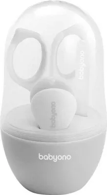 A baby nail care set in a transparent protective case.