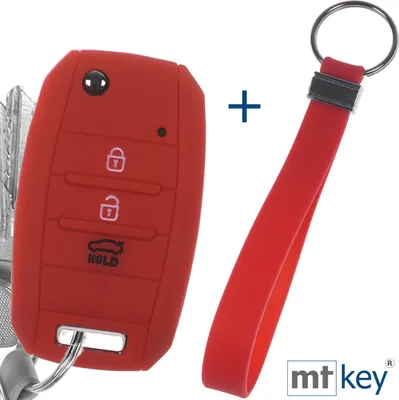 Produktbild von Auto Schlüssel Silikon Schutz Hülle + Schlüsselband Rot Kompatibel mit KIA Picantio Rio Ceed Soul Sportage Stonic Carens 3 Tasten Klappschlüssel