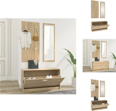 Produktbild von vidaXL 3-tlg. Flurmöbel-Set Sonoma-Eiche Holzwerkstoff -  Schuhregale & -schränke