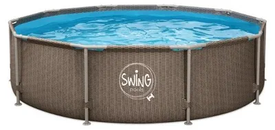 Produktbild von SWING Frame Rattan Pool 3.05×0.76 m rund – Aufstellpool Garten, Stahlrahmen, 4.5 m³
