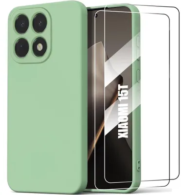 Image de Coque + 2 Verres Trempés pour Xiaomi 15T, Protection Silicone Souple Doux Anti-Rayures Antichoc - Vert