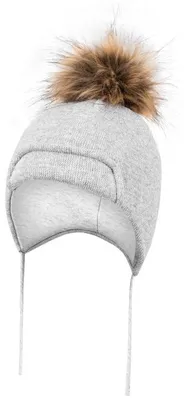 Produktbild von Wintermütze Baby & Kinder mit Kunstfellbommel, Hellgrau meliert, Gr. 42-44