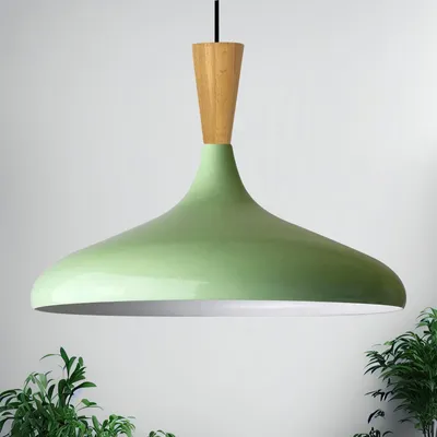 Produktbild von Champion Pendelleuchte Holz, 35 cm Hängelampe Metall E27 Moderne Skandinavisch Pendellampe für Schlafzimmer Wohnzimmer Küche Esstisch Lampe - Minzgrün