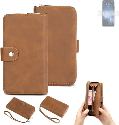 Produktbild von K-S-Trade Handyhülle Schutzhülle kompatibel mit Sharp Rouvo V & Portemonnee Tasche Handytasche Case Etui Geldbörse Wallet braun (1x)