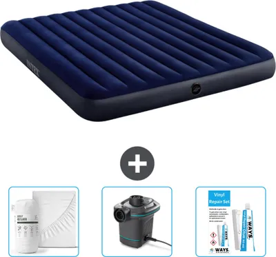 Produktbild von Intex Luftbett – 2 Personen – 183 x 203 x 25 cm – Blau – im Lieferumfang enthalten Spannbettuch - Pumpe en Reperaturset