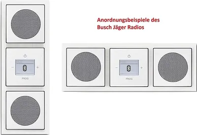 Produktbild von Busch Jäger Unterputz UP Bluetooth Radio 8217 U (8217U) Future Linear studioweiß Komplett-Set // Radioeinheit + 2 x Lautsprecher + 3-fach Rahmen 1723-184K + Abdeckungen