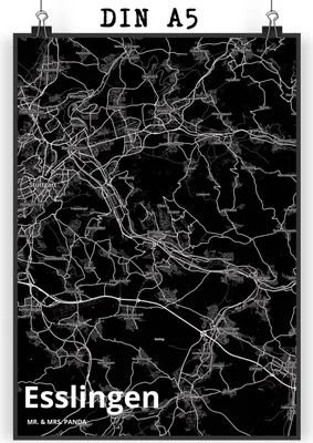 Produktbild von Mr. & Mrs. Panda Bild Esslingen DIN A5 - Geschenk, Stadt, Dorf Karte Landkarte Map Stadtplan, Kunstdruck, drucke, Wandbild, Plakat, wanddeko
