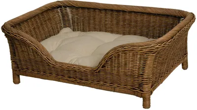 Produktbild von KRINES HOME Großer Rattan Hundekorb geflochten Hundebett Rattan Korb Hund Hundecouch hoch mit Kissen (Vintage Braun)
