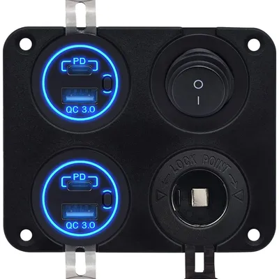 Produktbild von ProRide 12V USB-Autolader 4 Ports QC3.0 – mit Schalter & 12V-Steckdose