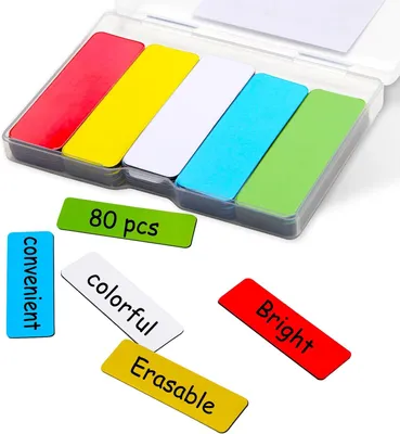 Obrázok produktu pre Písateľné Magnetické Štítky 60x20mm, 80 Kusov, Opakovane Použiteľné Magnetické Pásky, pre Tabule