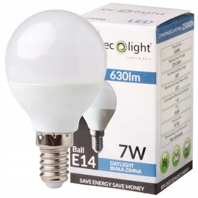 Produktbild von LED-Glühbirne, Kugelform, kleine Fassung E14, 7W, 6500K, kaltweiß