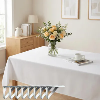 Immagine prodotto di Tovaglia lavabile, bianca, rettangolare, 140x240 cm, in poliestere, idrorepellente, con 8 fermatovaglia