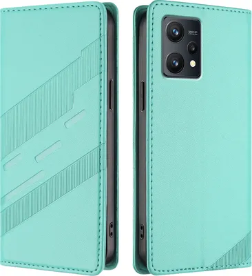 Produktbild von Hülle für Realme 9 4G, Kunstleder Brieftaschen Handyhülle mit Kartenfach und Standfunktion Türkis