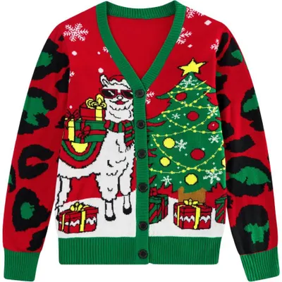 Produktbild von Damen-Cardigan Pullover Weihnachtlich Knöpfe Warm Lustig Alpaka Rot S