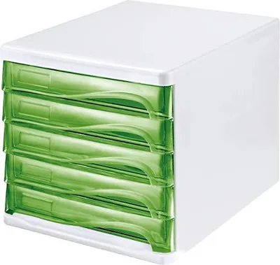 Produktbild von Helit H6129450, Kunststoff, Grün, Weiß, A4, 5 Schublade(n), 233 x 310 x 35 mm, 268 mm