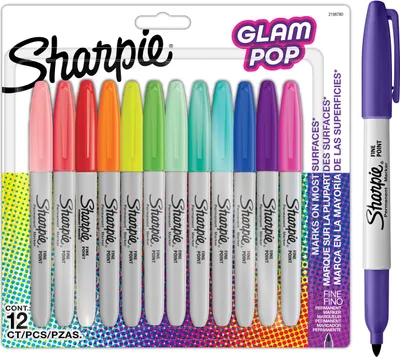Obrázek produktu pro Sharpie 2198780, 12 kusů, Modrá, Zelená, Oranžová, Růžová, Purpurová, Červená, Žlutá, Jemný hrot, Bílá, Kulatý, 1 mm