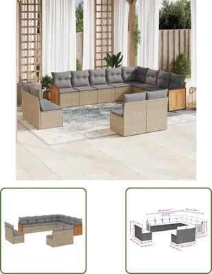 Produktbild von The Living Store 12-tlg. Garten-Sofagarnitur mit Kissen Beige Poly Rattan