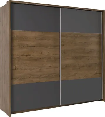 Produktbild von Furniture24 Schwebetürenschrank Latika Schrank Kleiderschrank Schlafzimmer Schiebetür Burgund Eiche / Aschgrau, 215 cm breit