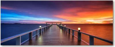 Produktbild von Tulup® Leinwandbild - 125x50 cm - Wandkunst - Drucke auf Leinwand - Leinwanddruck  - Landschaften - Orange - Holzbrücke