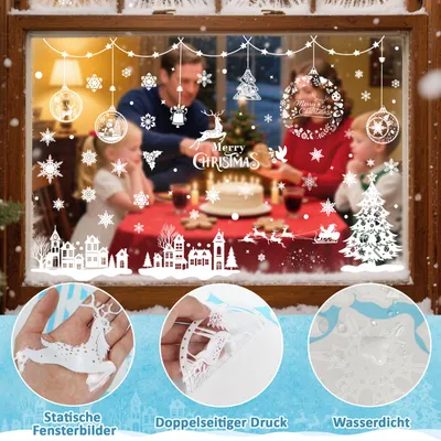 Produktbild von Fensterbilder Weihnachten Fensterdeko Selbstklebende 244Stk - Statische Fenstersticker Fensteraufkleber Weihnachten mit Schneeflocken