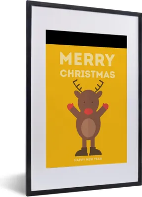 Produktbild von MuchoWow® Gerahmtes Poster Weihnachten - Zitate - Illustration - Rentier - Frohe Weihnachten - Gelb 40x60 cm - Poster mit Schwarzem Bilderrahmen Wandposter Rahmen Foto Bilder - Poster in Rahmen