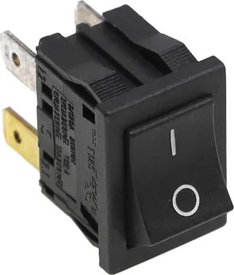 A close-up, angled view of a black electrical switch.