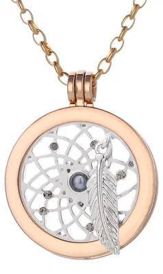Produktbild von Morella Damen Halskette gold 70 cm Edelstahl mit Amulett und Coin 33 mm Traumfänger silber in Schmuckbeutel
