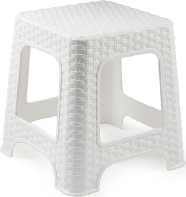 Produktbild von Plasicforte Tritt-/Hocker - weis - Rattan Kunststoff - 32 x 30 cm