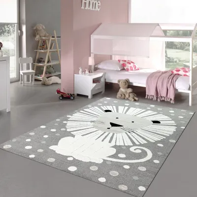 Produktbild von Teppich Kinderzimmer Spielezimmer Löwenmuster 3d-Effekt Grau Größe - 200 x 290 cm