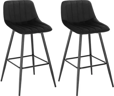 Produktbild von WOLTU Barhocker 2er-Set Designer Barstuhl Hocker Tresenhocker Bistrohocker mit Fußstütze Sitzfläche aus Samt mit Rückenlehne Schwarze Beine ,schwarz
