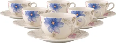 Produktbild von Villeroy & Boch Mariefleur Gris Basic Frühstückstasse mit Untertasse 290 ml 6er Set