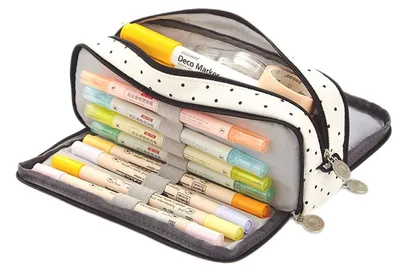 Canvas-Stiftetasche, groß, mit Fächern und Doppelöffnung